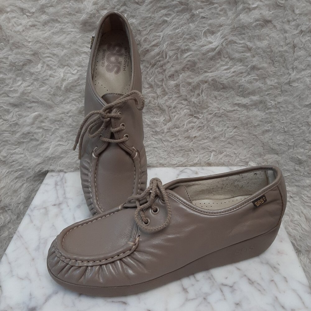 SAS Siesta Women's Gray Leather Slip On Soft Step Heel Lace Up Shoe 10W